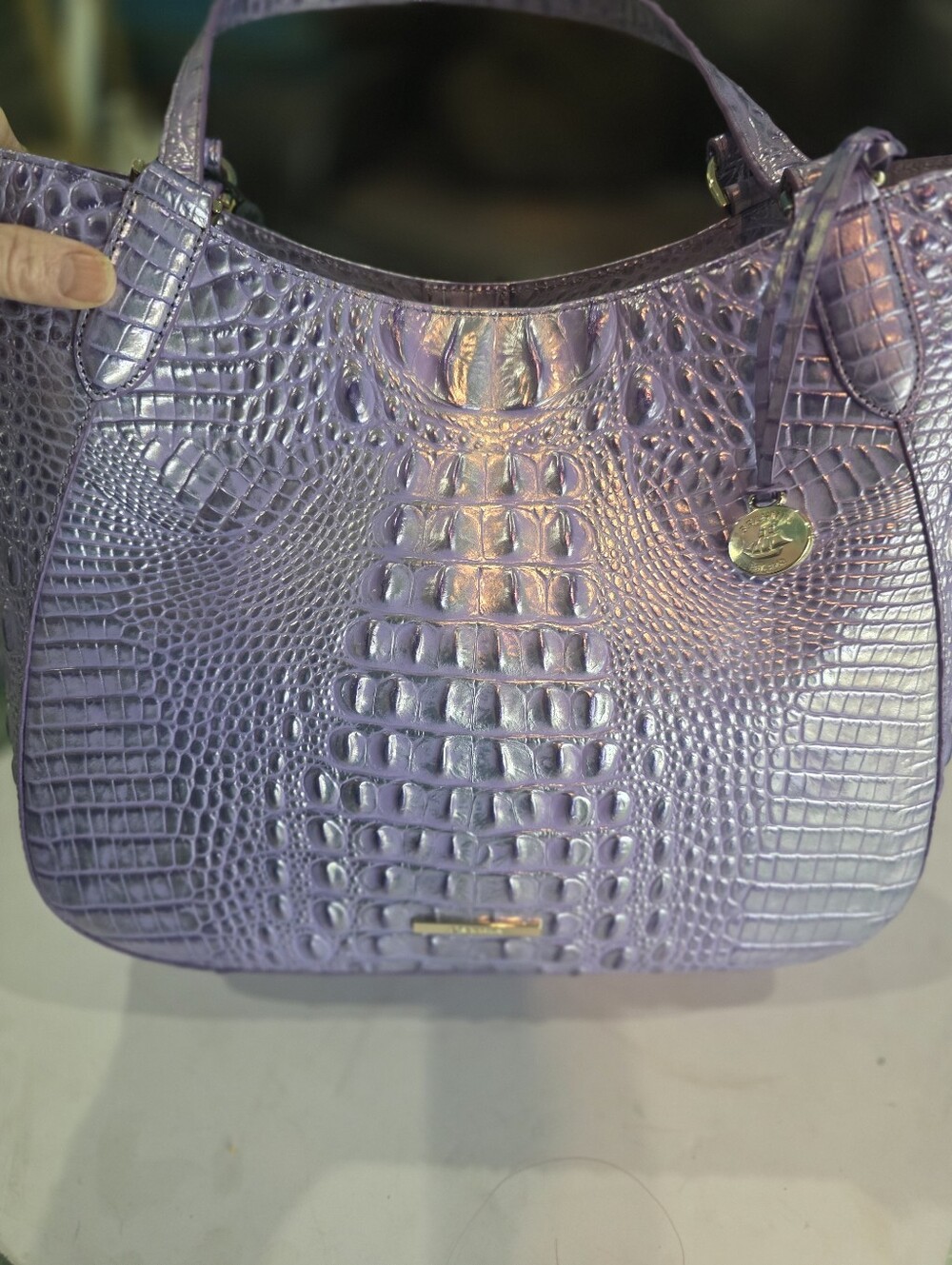 New Brahmin Aliza  Iridescent Lavender Croc-Embossed Leather Tote